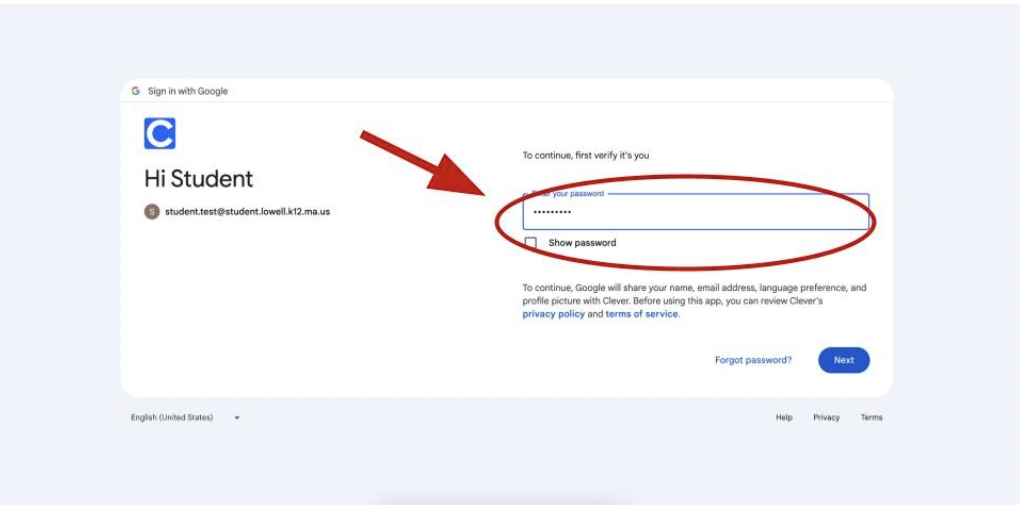 Enter your student’s password.
